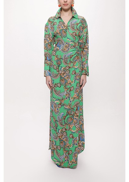 Yeşil Anvelop Kapama Uzun Elbise 94177 fiyatları