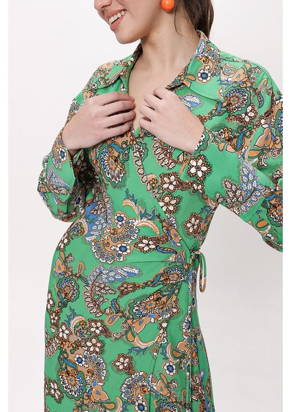 Yeşil Anvelop Kapama Uzun Elbise 94177 indirimleri