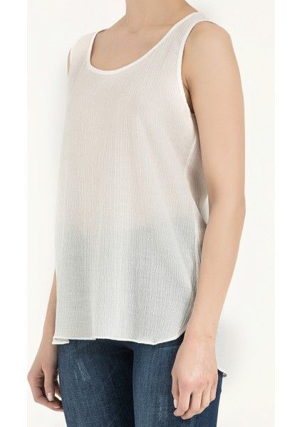 Beyaz Desenli Bol Kesim Kolsuz Bluz 19692 modelleri