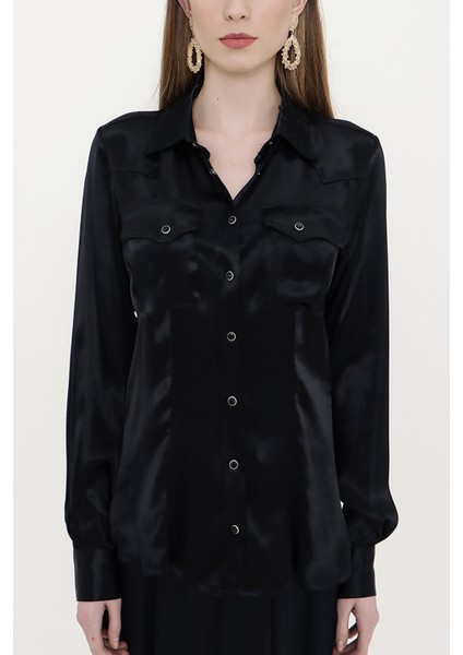 Siyah Çıt Çıtlı Bele Oturan Gömlek 10759 fiyatları