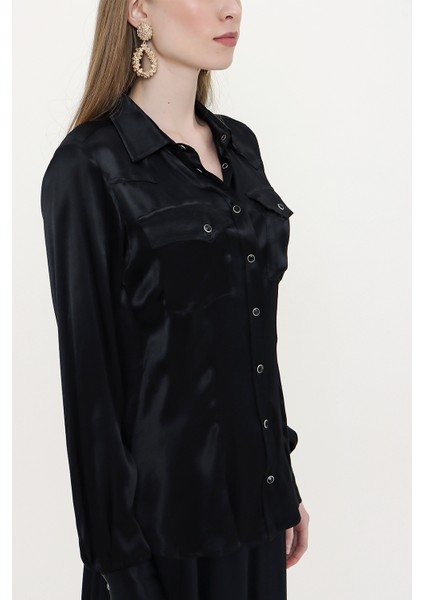 Siyah Çıt Çıtlı Bele Oturan Gömlek 10759 modelleri