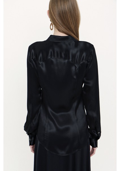 Siyah Çıt Çıtlı Bele Oturan Gömlek 10759 indirimleri