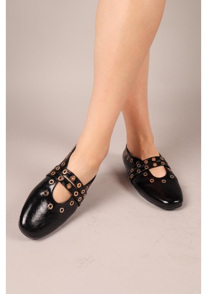 Nerce Kuş Gözü Zımbalı Babet Siyah