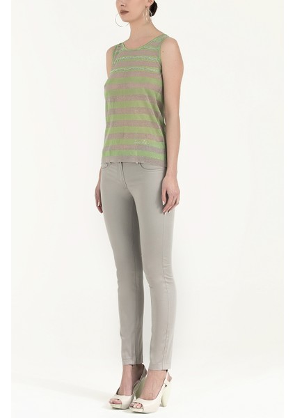 Yeşil Taşlı Kolsuz Triko Bluz 28484