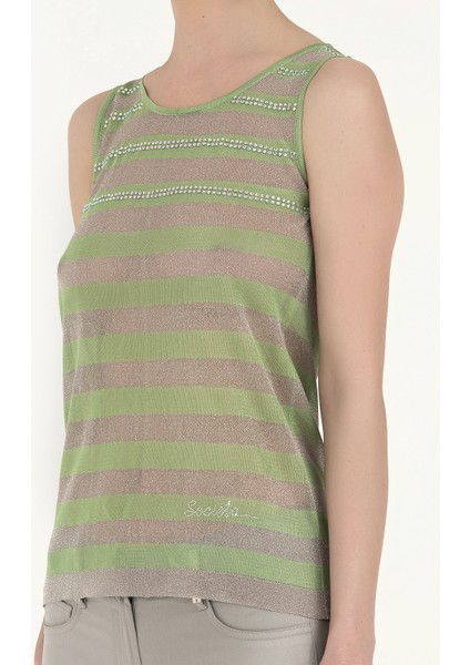 Yeşil Taşlı Kolsuz Triko Bluz 28484