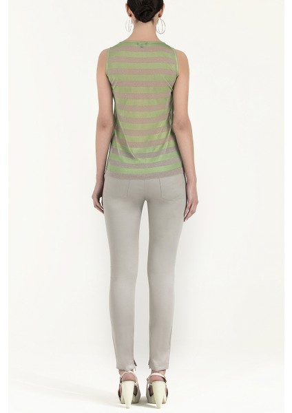 Yeşil Taşlı Kolsuz Triko Bluz 28484