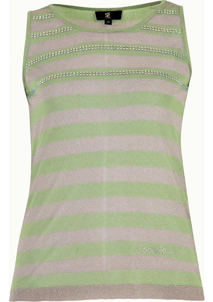 Yeşil Taşlı Kolsuz Triko Bluz 28484