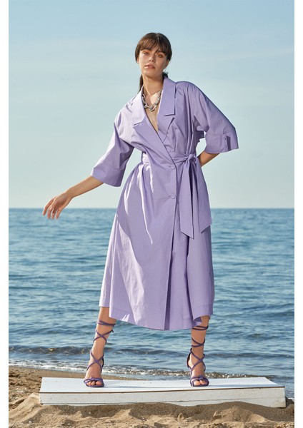 Lila Anvelop Kapama Poplın Elbise 93540