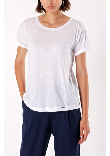 Beyaz Bol Kesim Basic Tshirt 19712