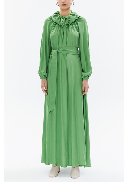 Yeşil Reglan Kol Salaş Uzun Elbise 93356