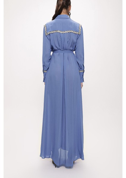 Mavi Şerit Aksesuarlı Kemerli Uzun Gömlek Elbise 94153 fırsatları