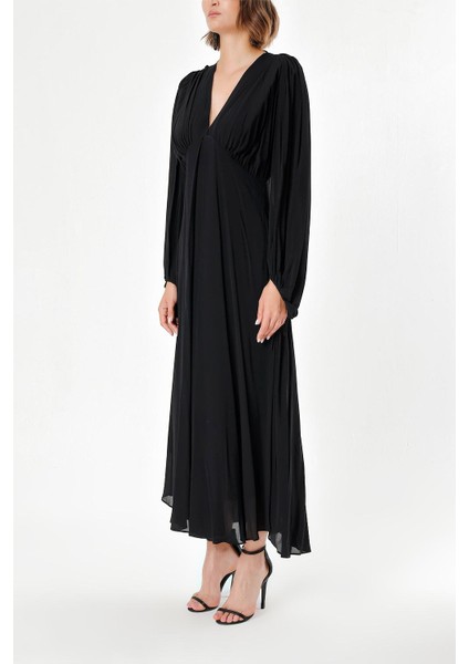 Siyah Büzgülü Elbise 93847 modelleri