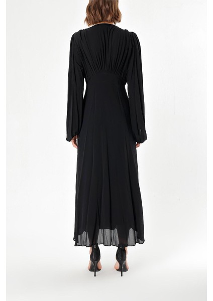 Siyah Büzgülü Elbise 93847 fırsatları