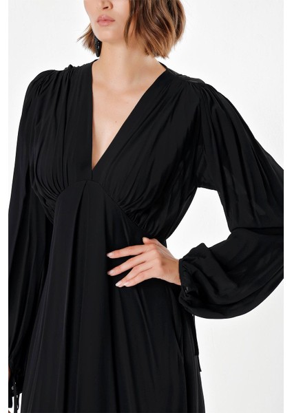 Siyah Büzgülü Elbise 93847 indirimleri