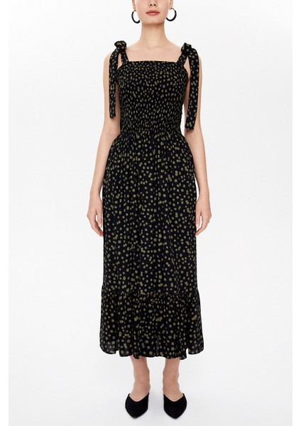 Haki Gipeli Kalın Askılı Midi Elbise 93100