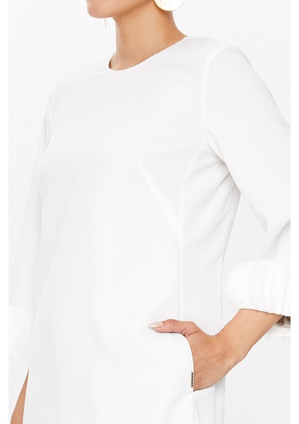 Beyaz Kolları Aksesuar Detaylı Mini Elbise 93051 modelleri