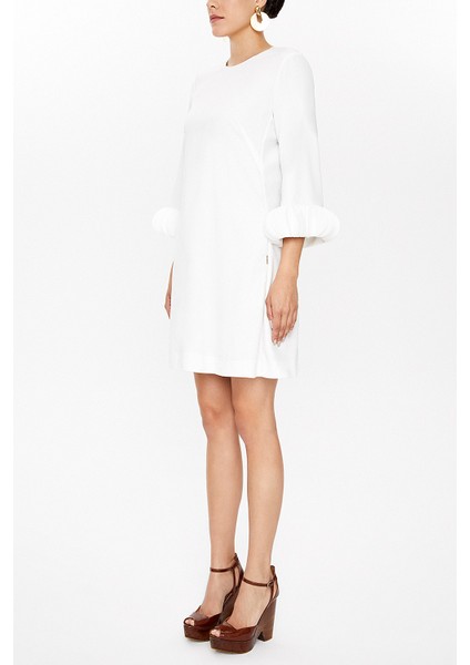 Beyaz Kolları Aksesuar Detaylı Mini Elbise 93051 indirimleri