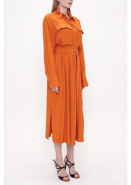 Turuncu Kemerli Bol Kesim Elbise 93827 fiyatları