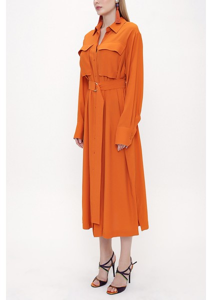 Turuncu Kemerli Bol Kesim Elbise 93827 modelleri