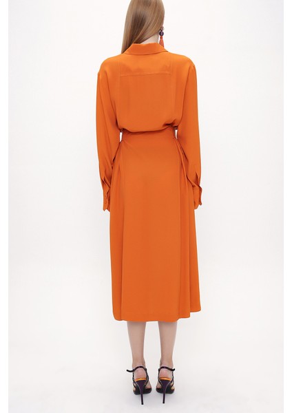Turuncu Kemerli Bol Kesim Elbise 93827 fırsatları