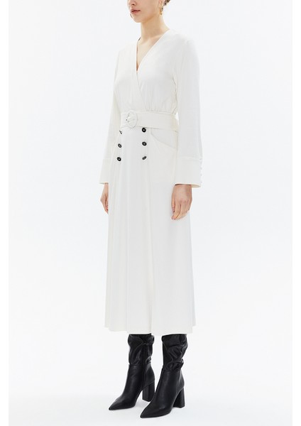 Ekru Anvelop Kapama Kemerli Midi Elbise 93322 indirimleri