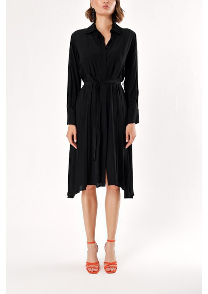 Siyah Bol Kesim Pili Detaylı Gömlek Elbise 93828 fiyatları