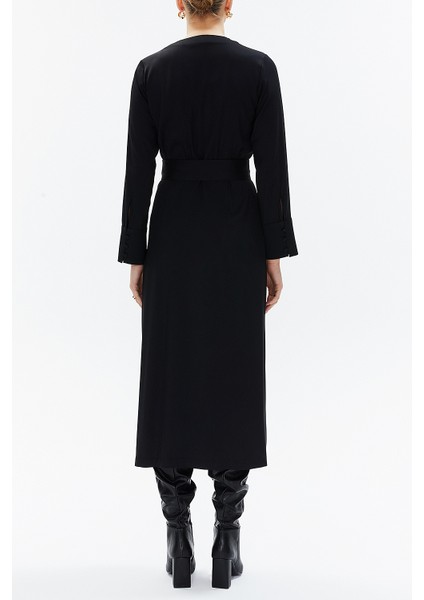 Siyah Anvelop Kapama Kemerli Midi Elbise 93322 fırsatları