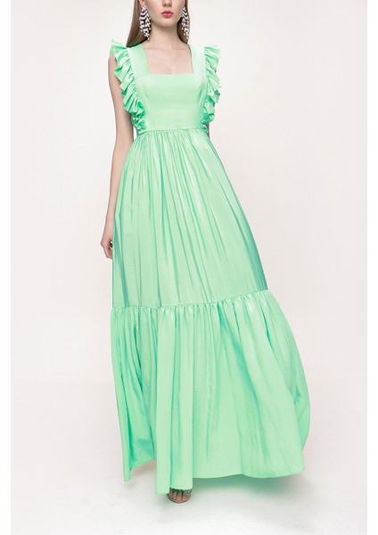 Yeşil Kolsuz Volanlı Elbise 93562 indirimleri