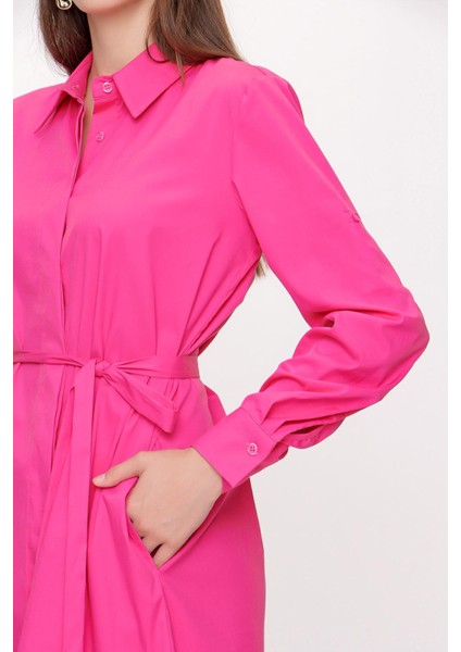 Fuşya Kemerli Gömlek Elbise 94006 modelleri