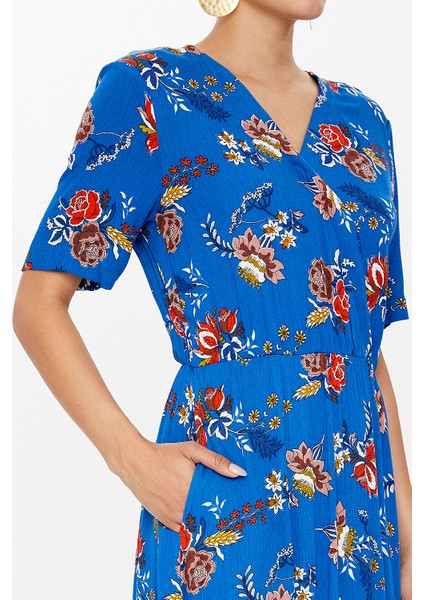 Mavi Anvelop Kapama Lastikli Midi Elbise 92790 modelleri