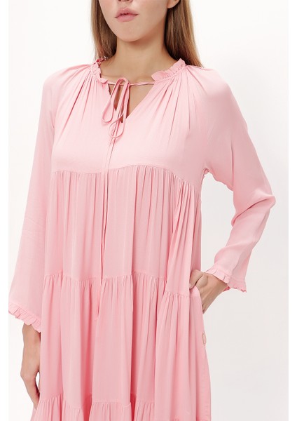 Pembe Bol Kesim Büzgülü Uzun Elbise 93742 modelleri