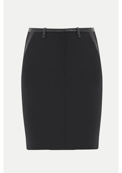 Siyah Derili Diz Üstü Yün Etek 80607 indirimleri