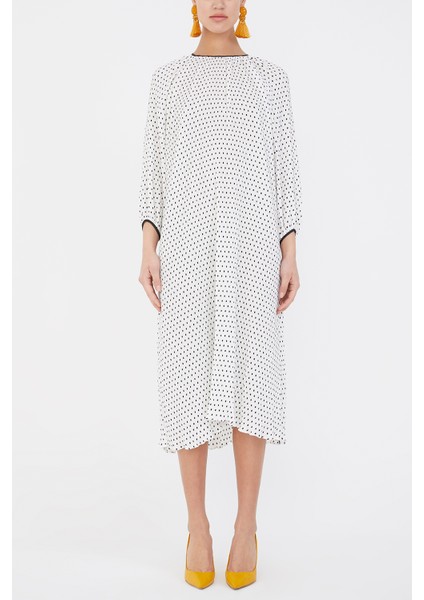 Beyaz Piliseli Midi Elbise 92914