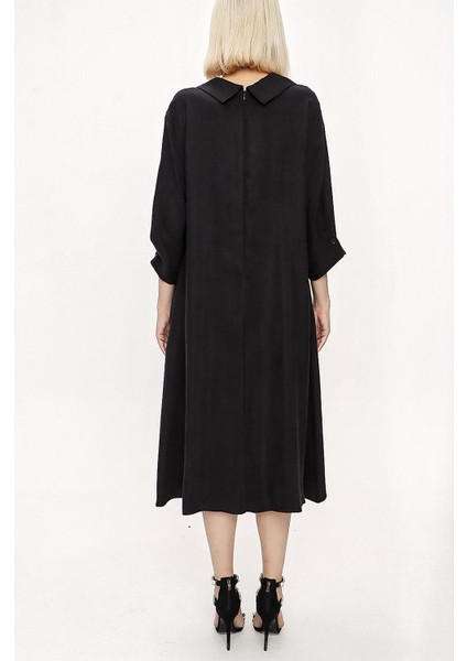 Siyah Büyük Yaka Detaylı Bol Kesim Elbise 94118 fırsatları