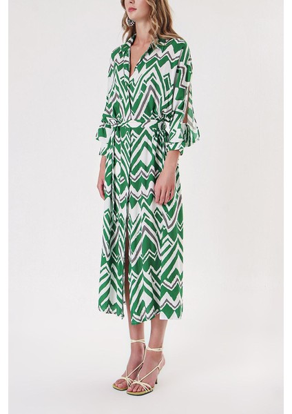 Yeşil Bol Kesim Gömlek Elbise 94058 modelleri