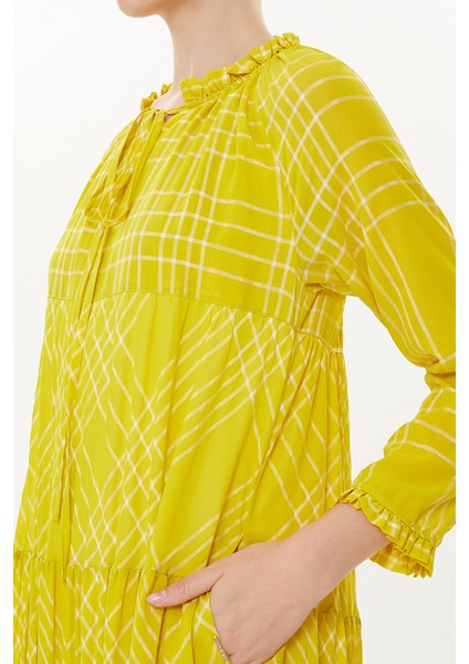 Sarı Büzgülü Bol Kesim Elbise 93454