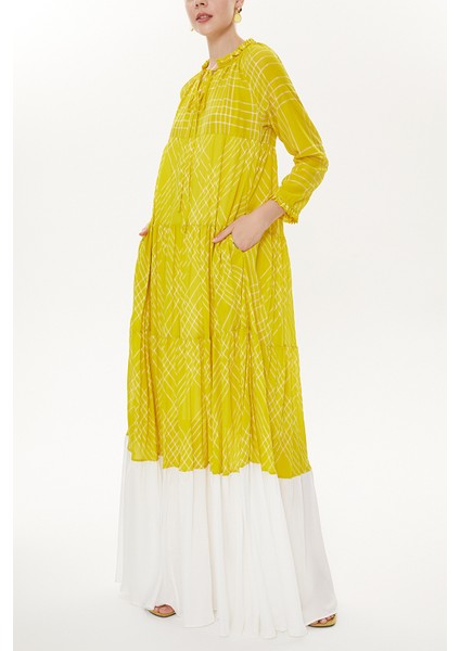 Sarı Büzgülü Bol Kesim Elbise 93454