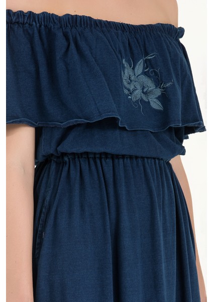 Lacivert Lastikli Koton Uzun Elbise 92178 modelleri