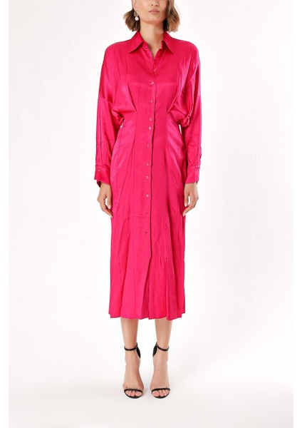 Fuşya Yarasa Kollu Gömlek Elbise 94060 fiyatları