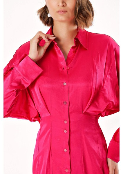 Fuşya Yarasa Kollu Gömlek Elbise 94060 indirimleri