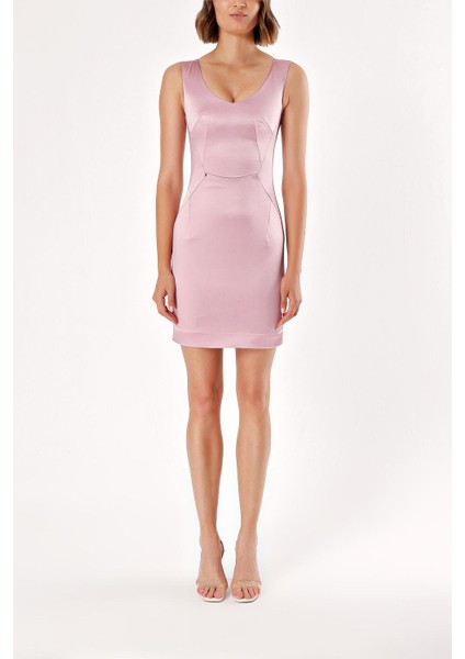 Pembe Saten Elbise 90668