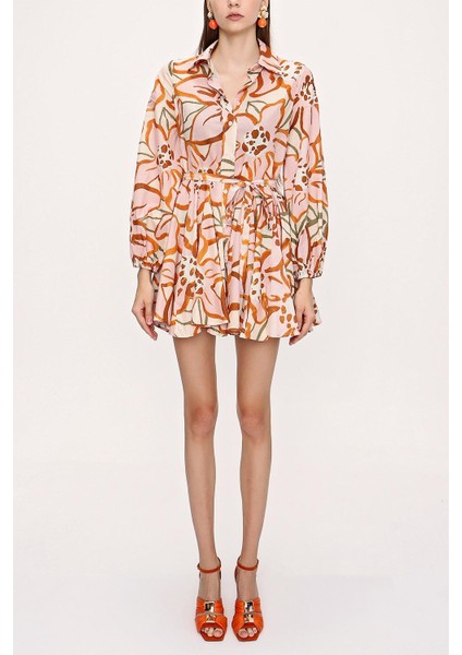 Somon Eteği Valonlu Gömlek Elbise 94075