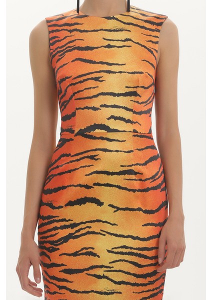 Kırmızı Desenli Saten Mini Elbise 91358