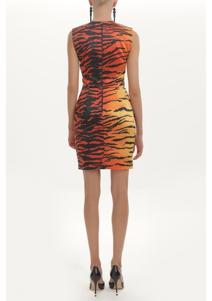 Kırmızı Desenli Saten Mini Elbise 91358