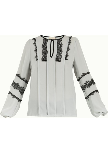 Gri Dantelli Şifon Bluz 10645 indirimleri