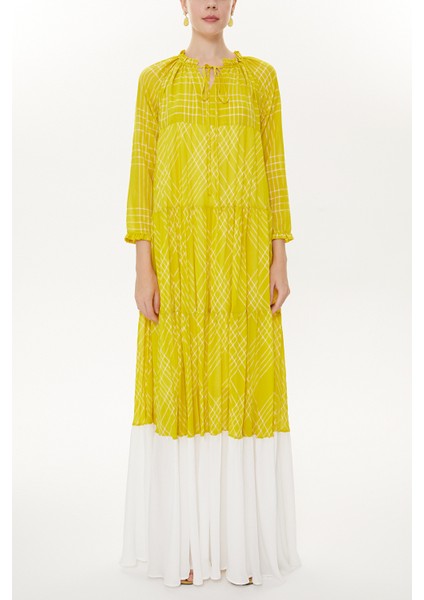 Sarı Büzgülü Bol Kesim Elbise 93454