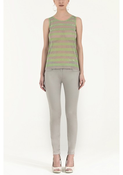 Yeşil Taşlı Kolsuz Triko Bluz 28484