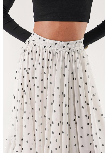 Puantiyeli Pileli Beli Lastikli Uzun Etek 81245 indirimleri