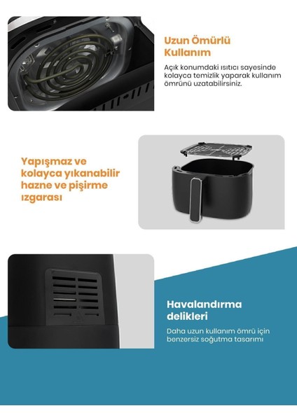 Dijital 1700W 8 Programlı Yağsız Sıcak Hava Fritözü, 5.7l indirimleri