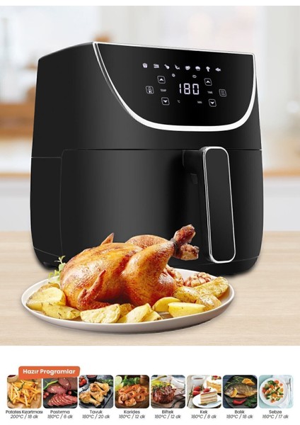 Dijital 1700W 8 Programlı Yağsız Sıcak Hava Fritözü, 5.7l